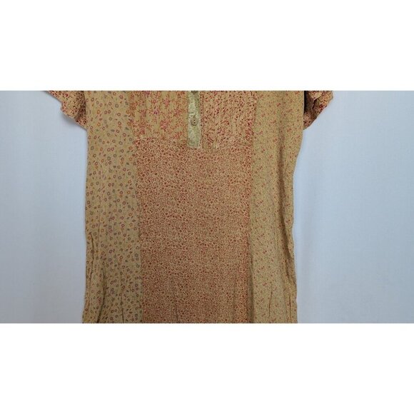 Vintage 90 Y2K Scared Threads XL Midi Dress Patchwork Floral Tie Back Bohemian - Picture 4 of 11